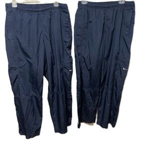 2 vintage Nike Windbreaker Track Pants Blue  Zip ankle Drawstring Y2K  Sz L
